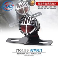 Đèn hậu retro sửa đổi xe máy, đèn phanh tròn, đèn hậu STOP mạ kim loại cho Harley Prince, 12V phổ thông