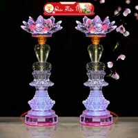 Đèn Hoa Sen Pha Lê Cao Cấp Có LED CHÂN THIỆN MỸ, Trang Trí Bàn Thờ Phật, Gia Tiên HSPL-36