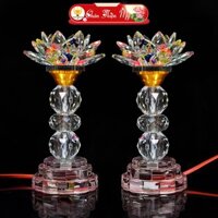 Đèn Hoa Sen Pha Lê Cao Cấp CHÂN THIỆN MỸ, Đồ Thờ Cúng Phong Thủy Trang Trí Bàn Thờ HSPL-24