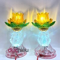 Đèn hoa sen thờ cúng cao 22cm chất liệu thủy tinh , đèn cúng Phật, Quan Âm, Thần Tài, Thổ địa - Đức Hiếu Shop