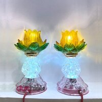 Đèn hoa sen thờ cúng cao 22cm chất liệu thủy tinh , đèn cúng Phật, Quan Âm, Thần Tài, Thổ địa - Đức Hiếu Shop
