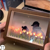 Đèn hoa Tulip Để Bàn , Khung Chữ Nhật Bằng gỗ , DIY - Quà lưu niệm ý nghĩa