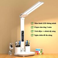 Đèn học chống cận, tích điện 3 màu, màn hình LED thông minh pin 3200mah, ngăn bút đa năng, đèn bàn làm việc
