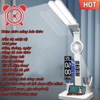 Đèn Học Để Bàn Bảo Vệ Mắt, Đèn Học Có Quạt Tích Điện Màn Hình LCD Đồng Hồ, Nhiệt Độ Đa Chức Năng