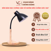 Đèn học để bàn đế gỗ, đèn học chống cận SHOPVINCENT thân kim loại chắc uốn cong 360°,chóa đèn lớn đuôi đèn E27 BH 2 năm