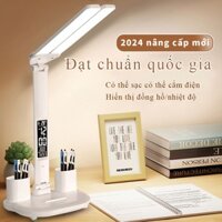 Đèn học để bàn SNDK, Đèn led để bàn đa năng chống cận, cảm ứng thông minh, Đèn học tích điện có đồng hồ