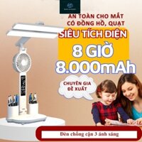 Đèn học để bàn thông minh 3200mAh siêu tích điện 8 giờ, đèn bàn học chống cận có đồng hồ