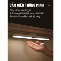 Đèn học đèn đọc sách tích điện tích hợp đồng hồ led cảm ứng gắn tường, đèn decor bàn làm việc
