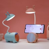 Đèn Học Tích Điện Đa năng kèm gương và chỗ đựng bút, có chế độ tăng giảm độ sáng tùy ý, hình tai thỏ dễ thương