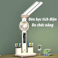 Đèn học tích điện để bàn đa chức năng Vexho, công nghệ chống cận 4 lớp, có đồng hồ và quạt tích điện