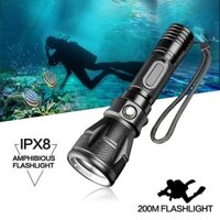 Đèn lặn biển IPX8 chống nước 200 mét Đèn pin LED dưới nước chuyên nghiệp Lặn cắm trại Đèn pin Lanterna của 18650