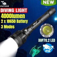 Đèn lặn puteer d50 4000lm xhp70.2 led ánh sáng trắng dưới nước 80m đèn pin chống nước ipx8 nút nam châm 3 chế độ ánh sáng để lặn với bình dưỡng khí