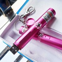 Đèn Laze Tia Xanh Lá Vỏ Hồng Mini Sạc USB Móc Khóa Mini 10cm Cao Cấp