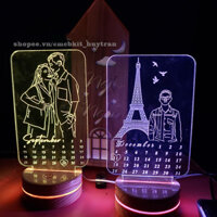 Đèn led 3D vẽ hình theo yêu cầu, quà tặng tình yêu, kỷ niệm ngày yêu nhau, đế gỗ 16 màu, điều khiển từ xa