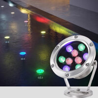 Đèn LED âm nước có đế 9w đổi màu 24VAC IP68 chiếu sáng bể cá, hồ bơi, đài phun nước tiểu cảnh hòn non bộ sân vườn