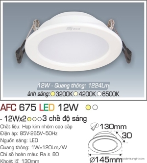 Đèn led âm trần Anfaco AFC 675 - 12W