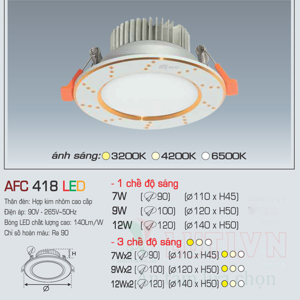 Đèn led âm trần Anfaco AFC 418 - 12W 3CĐ