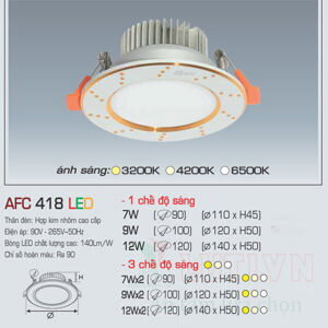 Đèn led âm trần Anfaco AFC 418 - 9W 3CĐ