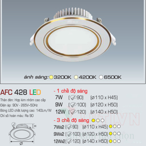 Đèn led âm trần Anfaco AFC 428 - 9W, 3CĐ