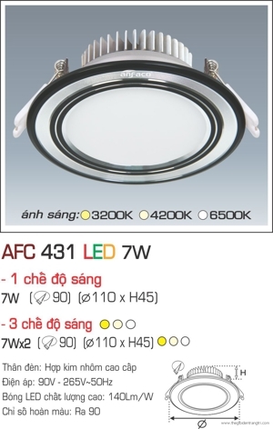 Đèn led âm trần Anfaco AFC-431 - 7W, 3CĐ