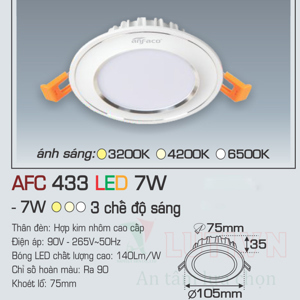 Đèn led âm trần Anfaco AFC-433 - 7W, 3CĐ
