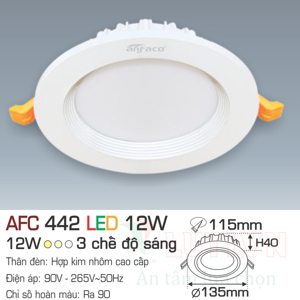 Đèn led âm trần Anfaco AFC-442 - 12W, 1CĐ