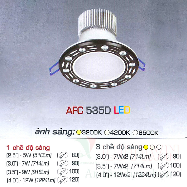 Đèn led âm trần Anfaco AFC-535D - 12W, 1CĐ