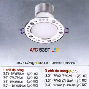 Đèn led âm trần Anfaco AFC-538T - 12W, 3CĐ