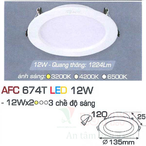 Đèn led âm trần Anfaco AFC-674T - 12W, 1CĐ