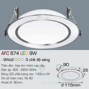 Đèn led âm trần Anfaco AFC-674 - 9W, 3CĐ