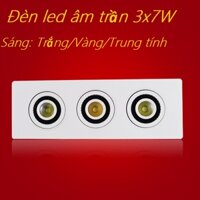 Đèn led âm trần ba bóng liền máng 3x7W. Sáng trắng/vàng/trung tính