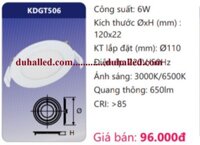 ĐÈN LED ÂM TRẦN DUHAL 6W KDGT506 / KDGT 506 / DGT506