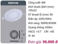 ĐÈN LED ÂM TRẦN DUHAL 6W SDGT546 / SDGT 546 / DGT546 / DGT 546 - LỖ KHOÉT D90 - 90mm