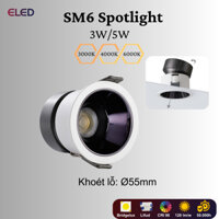 Đèn Led âm trần ELED SM6 Spotlight chip COB xoay góc, khoét lỗ 55mm chống chói cao cấp CRI98 vỏ đen