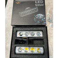 Đèn led bi trợ sáng ô tô, xe máy 4 bóng 1 hàng nhiều chế độ sáng.