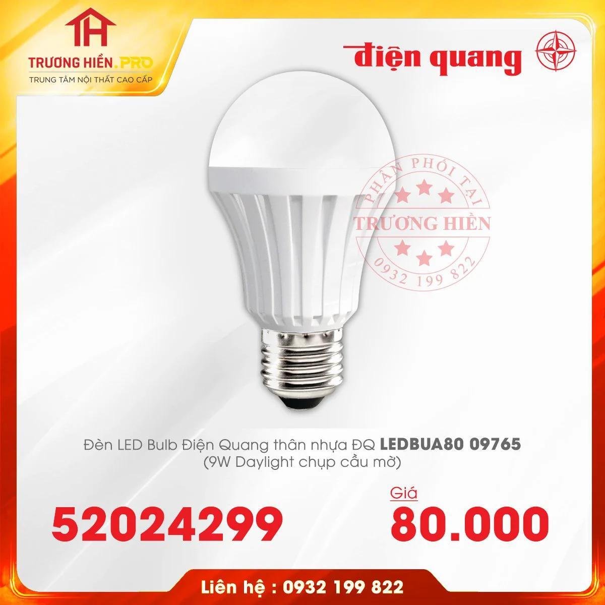 Đèn LED bulb thân nhựa Điện Quang ĐQ LEDBUA80 09765 9W