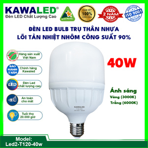 Đèn led bulb trụ thân nhựa tròn Kawaled T120-40W
