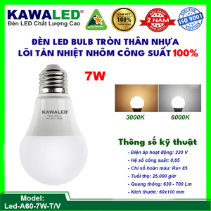 Đèn LED búp KAWALED A60-7W-T/V 7W