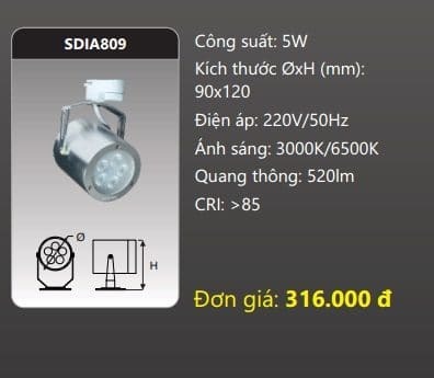 Đèn led chiếu điểm thanh ray Duhal SDIA809 - 5W