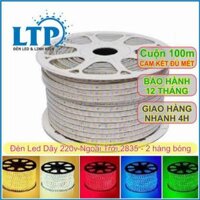 Đèn Led dây ống 2835 Cuộn 100M - 2 Đường bóng màu xanh lá / đỏ - Đèn Led Dây 220V Ngoài Trời