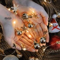 Đèn led dây trang trí Bóng đèn gold ngôi sao hoa tuyết quả chuông 20 bóng 2m dùng pin xmas