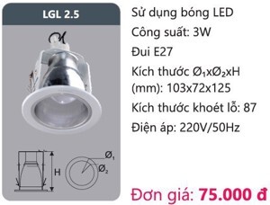 Đèn led downlight âm trần 3w Duhal LGL2.5