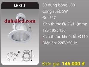Đèn led downlight âm trần Duhal LHK3.5