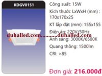 ĐÈN LED DOWNLIGHT ÂM TRẦN VUÔNG DUHAL 15W GÓC RỘNG (CHIẾU RỘNG) KDGV0151 / KDGV 0151