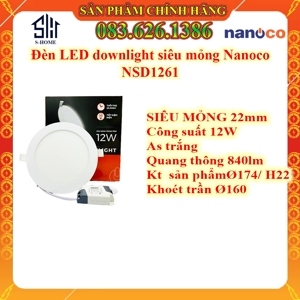 Đèn Led downlight siêu mỏng 12W Nanoco NSD1261
