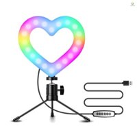 Đèn LED Hình Trái Tim 6 Inch RGB Nguồn USB Có Thể Điều Chỉnh Độ Sáng Với Bộ Chuyển Đổi Đầu Bi Linh Hoạt Cho Live Streaming Online / Trang Điểm / Video