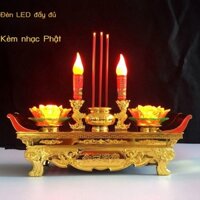 ✹đèn led hoa sen xoay bàn nến điện Phật đèn f đèn nến điện lư hương đèn phật đèn dài sáng có nhạc