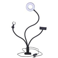 Đèn led kiêm kẹp điện thoại và micro 3 chế độ sáng