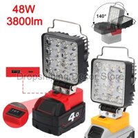 Đèn LED làm việc 48W cho đèn pin Li-ion Dewalt/Milwaukee 18V có USB, chiếu sáng khẩn cấp (không có pin)