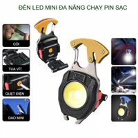 Đèn led mini kiêm móc khóa, tua vít, còi, bật lửa điện, mở nắp chai đa năng dùng pin sạc